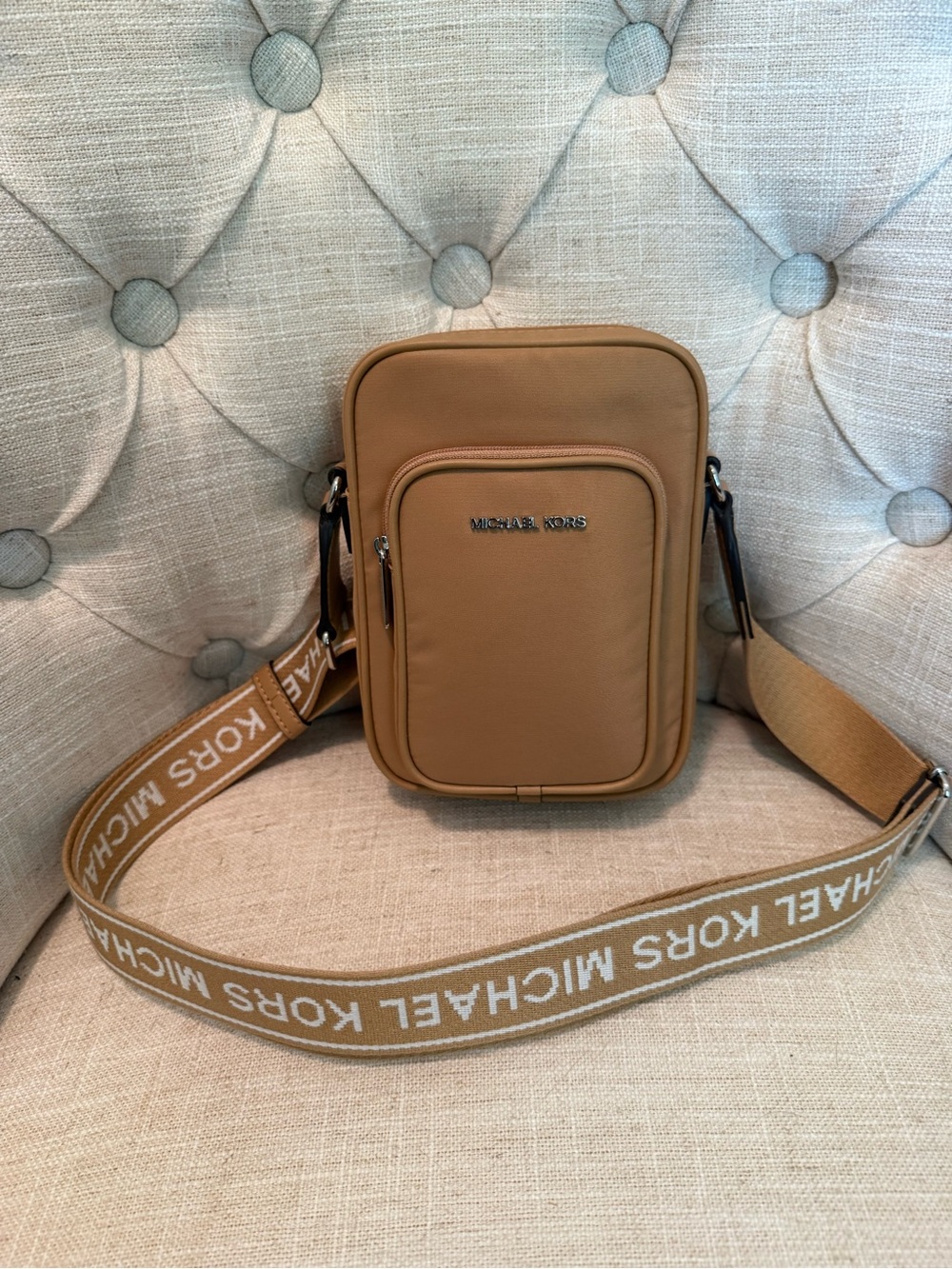 Michael Kors Tan Logo Strap Crossbody Phone Bag